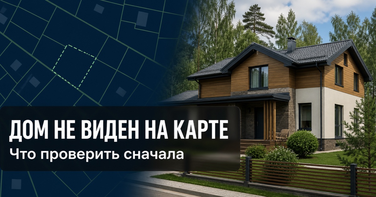 Загородный дом и условная кадастровая карта без контура здания